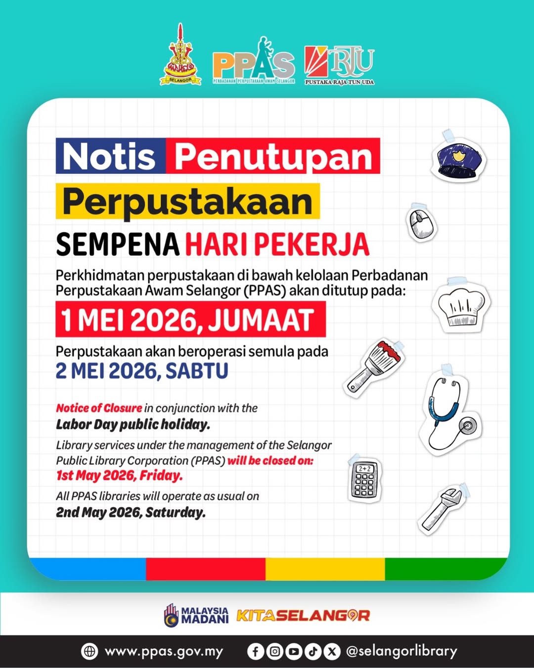 Notis Penutupan Perpustakaan Sempena Hari Pekerja 2026