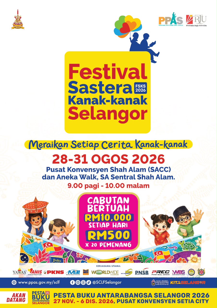 Poster Festival Sastera Kanak-kanak Selangor 2026 — 28-30 Ogos 2026