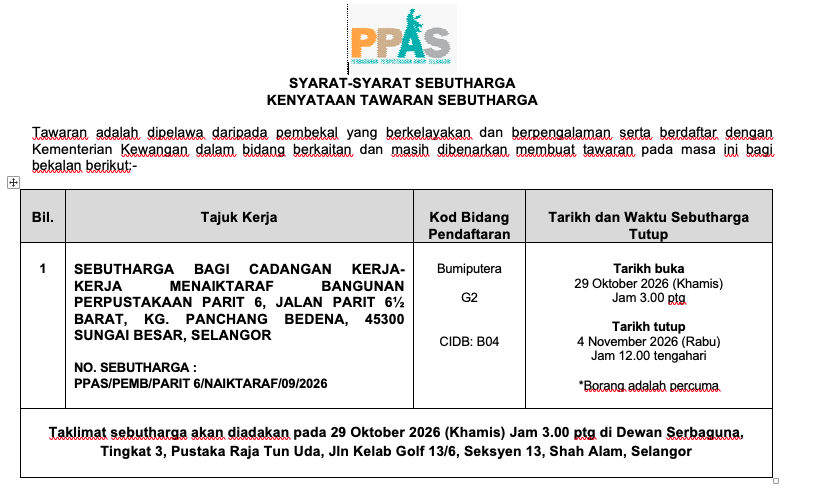 sebutharga parit 6